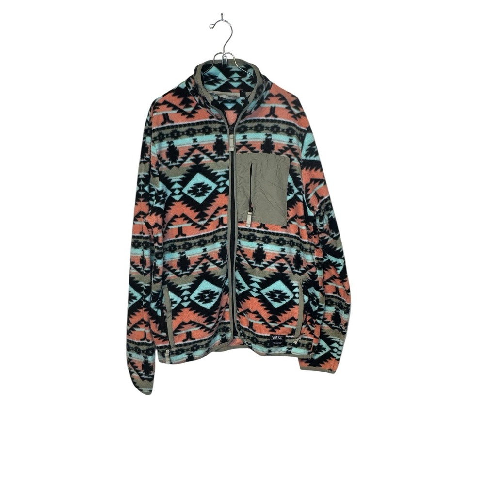 WeSC Men's Jacket‎ Moritz Aztec Polar Coral Western M414575T Fleece Full Zip XL